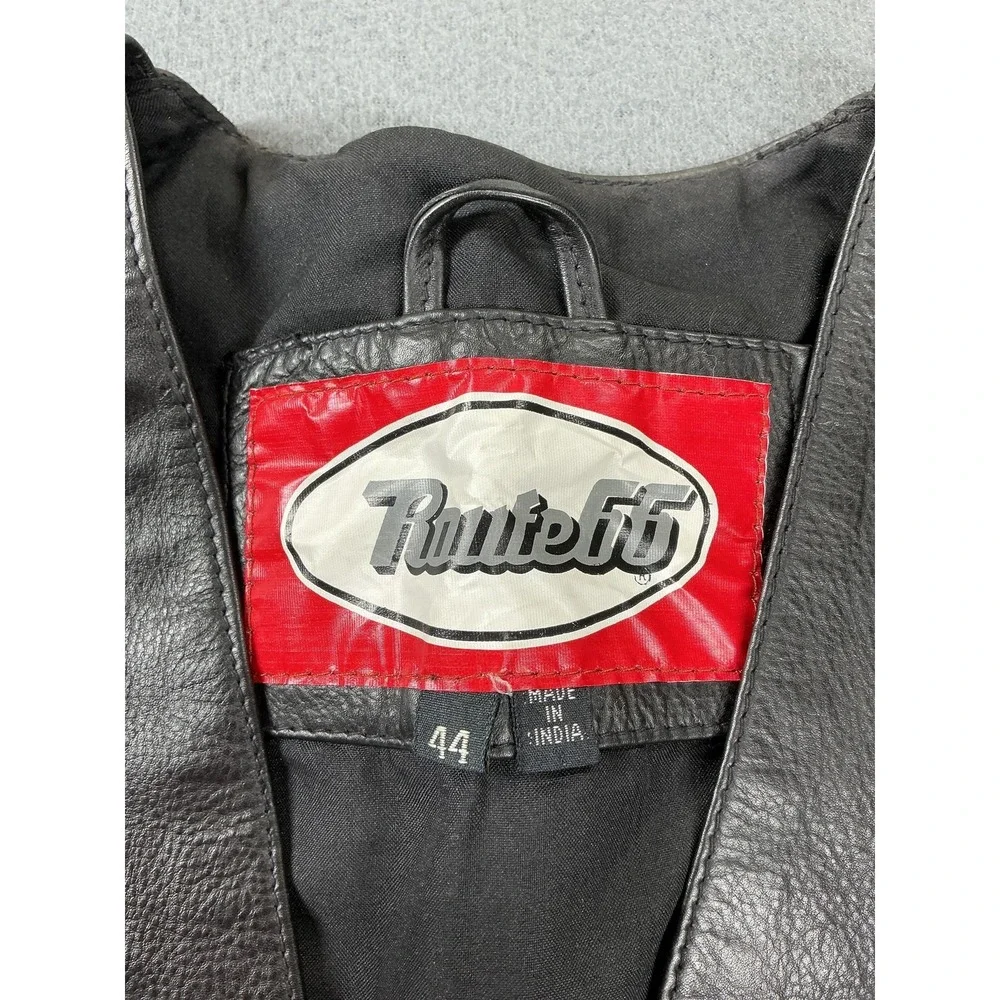 Route 66 Vest Mens 44 Black Leather‎ Lace Up Side Biker Motorcycle Snap Front